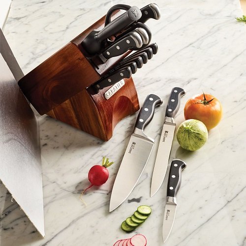 Sabatier 15Piece TripleRivet Knife Block Set with Acacia Block