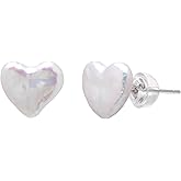 Heart - Freshwater Cultured Baroque Pearl Studs Earrings for Women, Sterling Silver Earrings