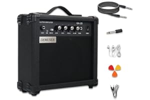 Demusea 20W Pro Electric Guitar Black Amplifier Amp Practice Small Portable Travel Mini with Headphone Jack Aux Distortion Ga