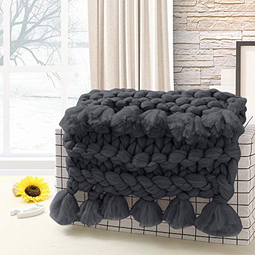 image for Kasien 4 Colors Hand Chunky Knitted Blanket, Knit Crochet Sweater Text