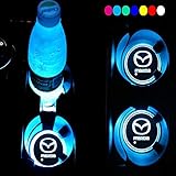 Lntly LED Car Logo Cup Holder Pad Waterproof Bottle Drinks Coaster Built-in Light 7 Colors Changing USB Charging Mat LED Cup Mat Car Atmosphere Lamp 2PCS for Mazda Accessories