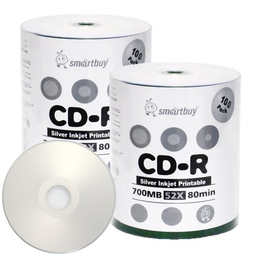Smartbuy 700mb/80min 52x CD-R Silver Inkjet Hub Printable Blank Recordable Media Disc (200-Disc)