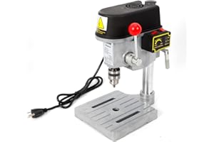 OIVEINYA 110V 3-Speed Benchtop Drill Press,Electric Mini Bench Wood Drilling Machine,Portable Drill Press Table for Home DIY Furniture Commercial Drilling (6.7x6.7x15 Inch 340W)