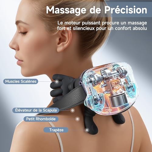 CRECAD Bionic Hand Neck Massager - 4D Neck and Neck Massage with 3 Levels of Intensity and 2 Heat Levels - Electric Heated Back Massage Device Gift for Women Men (Black)