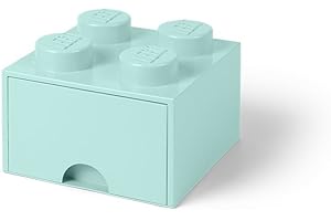 ROOM COPENHAGEN LEGO Brick Drawer, 4 Knobs, 1 Drawer, Stackable Storage Box, Aqua Mint Green
