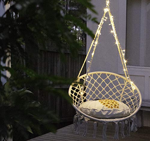Nooksta LED Hanging Chair Swing, Included Pineapple Decor Cushion & Hanging Kit. Cool Chairs for Teens Bedrooms Girls, Indoor Egg Chair.