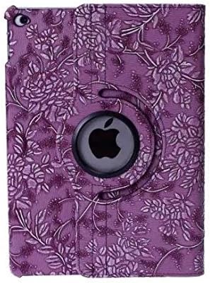 SingPad iPad Air 2 Case- Stylish Embossed Flowers Painting Case 360 Degree Rotating Stand Smart Cover PU Leather Case Multi-angle Vertical and Horizontal Stand for Apple iPad Air 2 (iPad 6) 2014 Model,- Smart Cover Auto Wake / Sleep Feature+Screen Protector (Pureple)