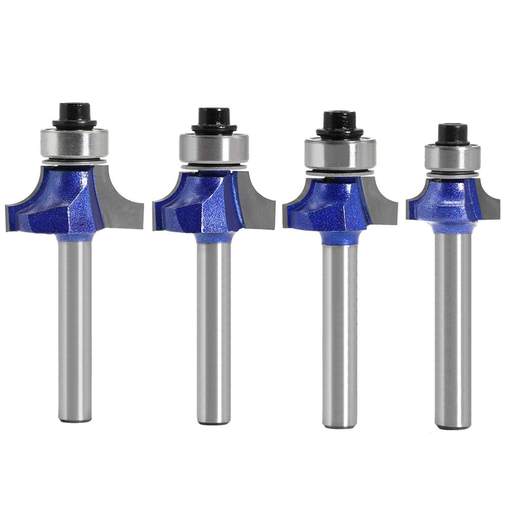 Bestgle 4PCS Roundover Edging Router Bit Set, 1/4" Shank Industrial Grade Corner Rounding Edge-Forming Woodworking Milling Cutter with Ball Bearing (3/8", 5/16", 1/4", 1/2")