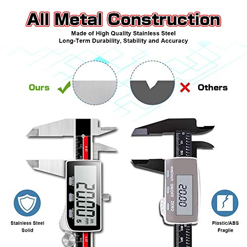 Digital Caliper, Qfun 6 Inch Caliper Measuring Tool Extreme Accuracy