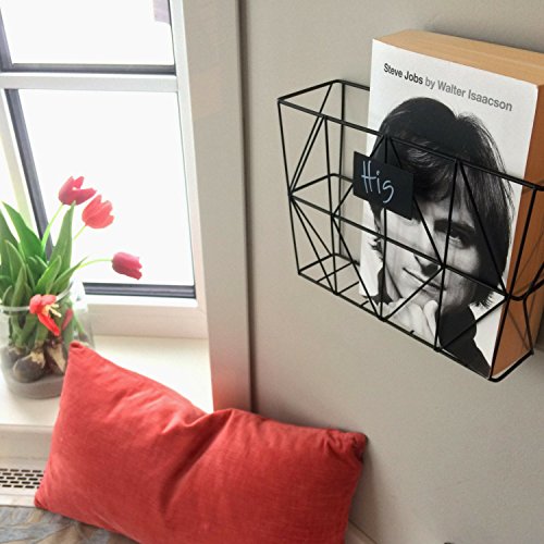 2 Wall Mount Mail Organizers - Black Metal Wire Magazine Storage Baskets for Home and Office - Thumbnail 4
