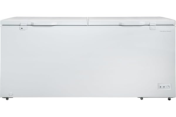 Hamilton Beach HBFRF2129 21 cu ft Double Door LID Garage-Ready Chest Freezer-White, Vinyl-Coated Baskets, Space-Saving Flat Back, Stay-Open, Front-Access Drain, for Storage, Hunting, Large Family