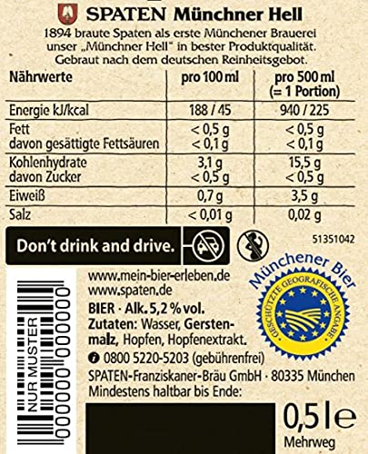 SPATEN Münchner Hell Flaschenbier, MEHRWEG im Kasten, Helles Bier aus München (20 x 0.5 l) 7