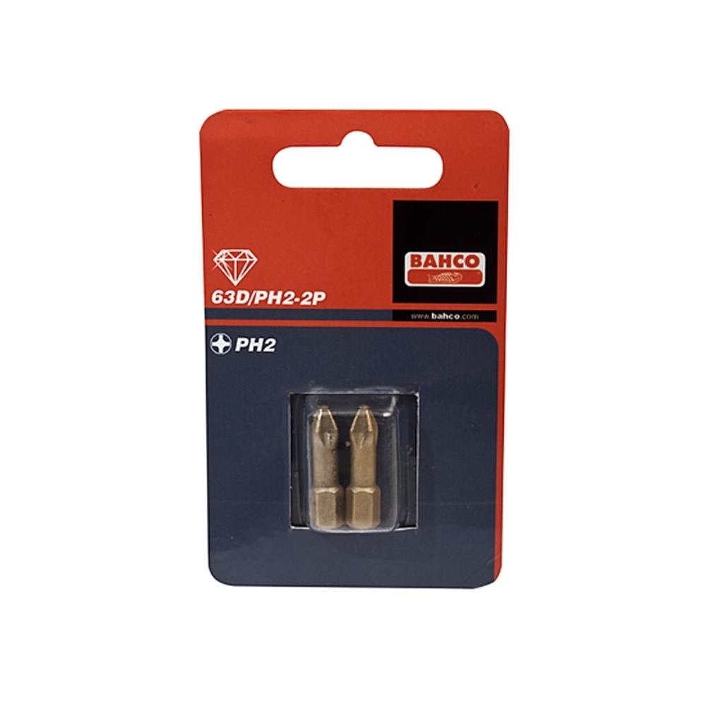 Bahco 63D/PH2-2P Ph2 Diamond Bit for Phillips Head Screws, Multi-Colour, 25 mm, 2-Piece