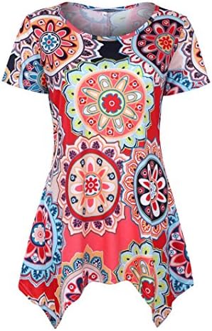 Pervobs T-Shirt, Big Promotion! Women's Short Sleeve Swing Tunic Summer Floral Flare Tee Top Blouse Shirt (L, Red)