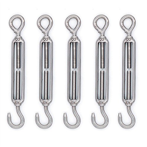 Mecollection 10pcs M5 Stainless Steel 304 Hook & Eye Turnbuckle Hook Wire RopeTension