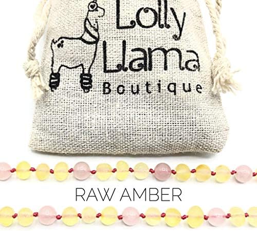 Raw Amber Teething Necklace for Babies (Unisex) Teething Pain Relief - Certified Genuine Baby Baltic Amber Necklace Honey Rose (13 Inches)