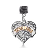 Inspired Silver Tennessee Pave Heart Memory Charm Fits Pandora Bracelets & Compatible with Most Major Brands such as Chamilia, Murano, Troll, Biagi and other European Bracelets