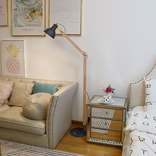 Tomons Wood Floor Lamp, Adjustable Head Reading Light, Nature Rubber Wood, 8W Warm White LED Light, 40W E26 Incandescent Lamp, 57.8" Height Suitable For Living Room, Bedroom, Study Room-FL1001 - Thumbnail 7