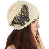 Women's Winter Hat Lace Butterfly Decorate Beanie Caps Lady Skullies Turban Cap