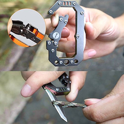 Loowoko Multitool Carabiner Knife Tactical Keychain Clip Hook Survival