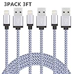 Everdigi iPhone Charger Cord 3Pack 3FT Nylon Braided 8 Pin Lightning to USB Cable, Compatible with iphone 7/7 Plus/6s/6s Plus/6/6 Plus/5/5S/5C/SE/iPad and iPod(White)