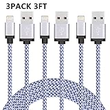 Everdigi iPhone Charger Cord 3Pack 3FT Nylon Braided 8 Pin Lightning to USB Cable, Compatible with iphone 7/7 Plus/6s/6s Plus/6/6 Plus/5/5S/5C/SE/iPad and iPod, grey/white
