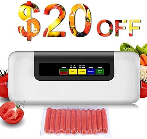 [2018 New 6-in-1] MRQ Vacuum Sealer -Automatic Vacuum Air Sealing System Machine, Handheld Food Sealer, Food Saver for Food Preservation [Dry & Moist Mode] [Normal & Gental Pressure] with 20pcs Bags … (White)