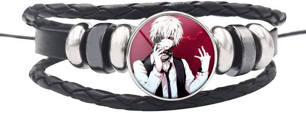 Anime Tokyo Ghoul Leather Bracelet, Fashion Jewelry with Glass Cabochon Black Leather Bracelet Bangle