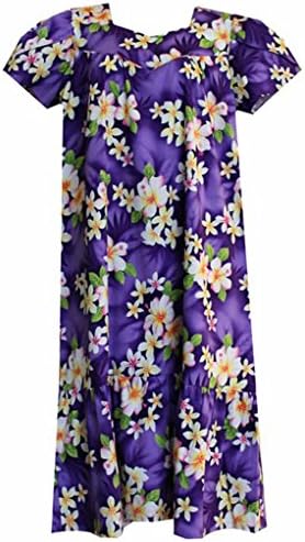 Wave Shoppe Mid-Calf Pink Hibiscus and Plumeria Purple Hawaiian Muumuu, 2X