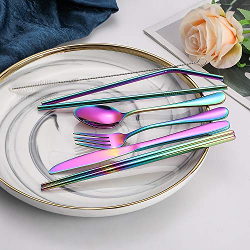 Rainbow Travel flatware set with Case Stainless Steel silverware