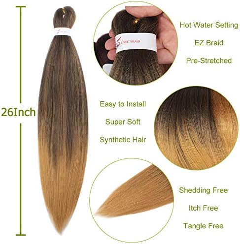 Leeven 8 Packs Pre Stretched Braiding Hair 26 Inch Yaki Texture Ombre Brading Hair Extensions for Box Braids Kanekalon Hair Fiber Crochet Hair Extensions for Braiding /26 Inch 27613# - Image 5