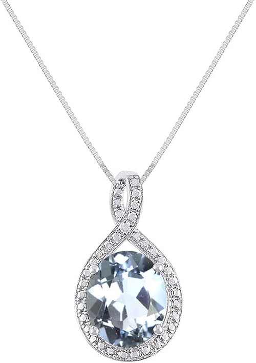 RYLOS Necklaces For Women 14K White Gold - Diamond & Aquamarine Rylos