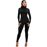 WAFSCLKH Jumpsuits for Women Long Sleeve Bodysuit Rompers Zipper Hight Neck One Piece Outfits for Women