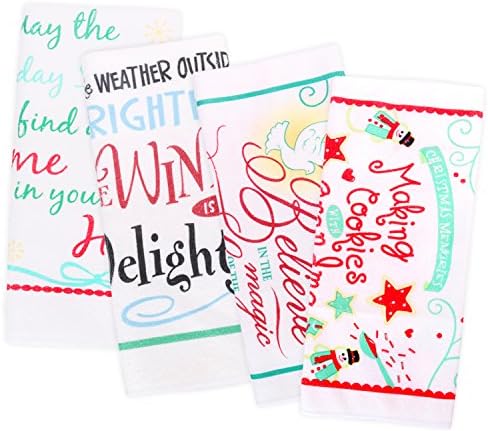 Kleanner Microfiber Christmas Kitchen Dish Towel, Decorative Winter Holiday Dish Cleaning Cloth Kitchen Towel, Set Of 4 Assorted Pattern,15 By 24 Inch