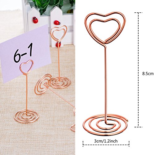 TOYMYTOY 12 Pcs Table Number Holders,Rose Gold Heart Shape Photo Holder Clips Place Card Paper Menu Stand