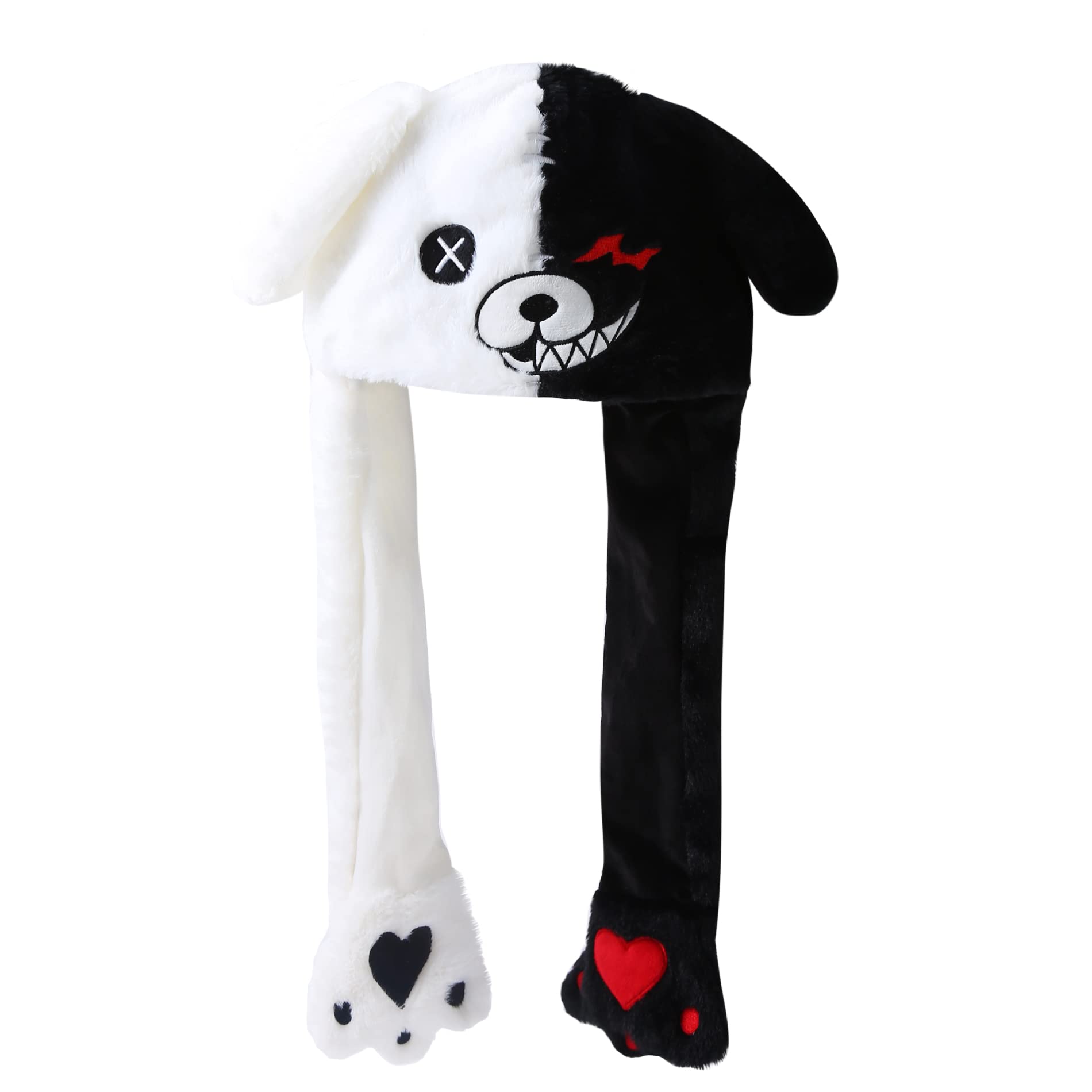 dressfan Unisex Anime Monokuma Bear Hat Moving Ears,Plush Animal Black White Bear Ears Hat Jumping Cap Birthday Christmas Easter Gifts Women