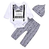 3Pcs Cute Boys Hipster Bowtie Strap Long Sleeve Bodysuit +Moustache Pants+Hat Outfits Set
