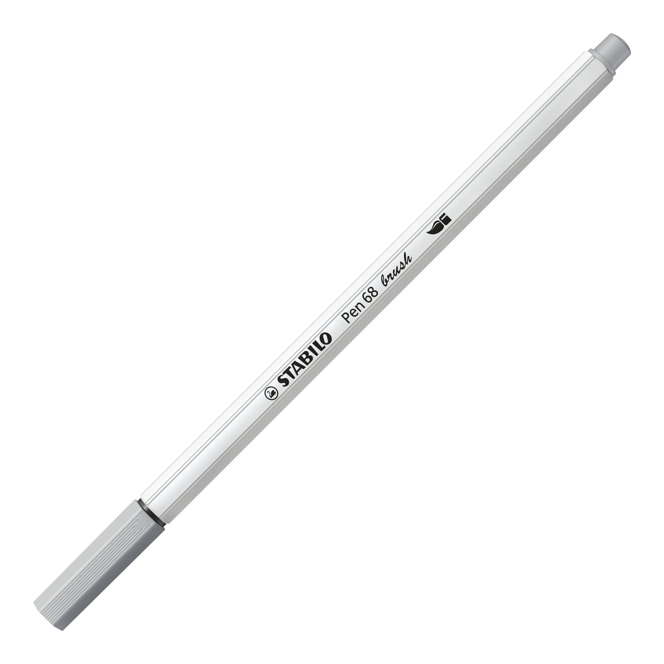 Premium Fibre-Tip Pen with Brush Tip - STABILO Pen 68 brush - Pack of 1 - Medium Cold Grey