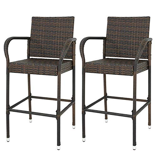 HomGarden Set of 2 Rattan Wicker Bar Stool Outdoor Backyard Barstool Chair Patio Furniture Bar C ...