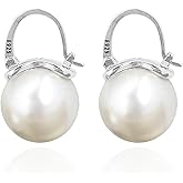 OwMell Elegant 925 Sterling Silver Pearl Drop Earrings Dangle Stud Gold Plated Earrings for Women Large Size 12mm