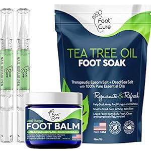 Foot Cure 3-in-1 Foot Care Treatment Kit with Nail Fungus Pen, Tea Tree Foot Soak & Anti-Fungal Balm – All Natural…