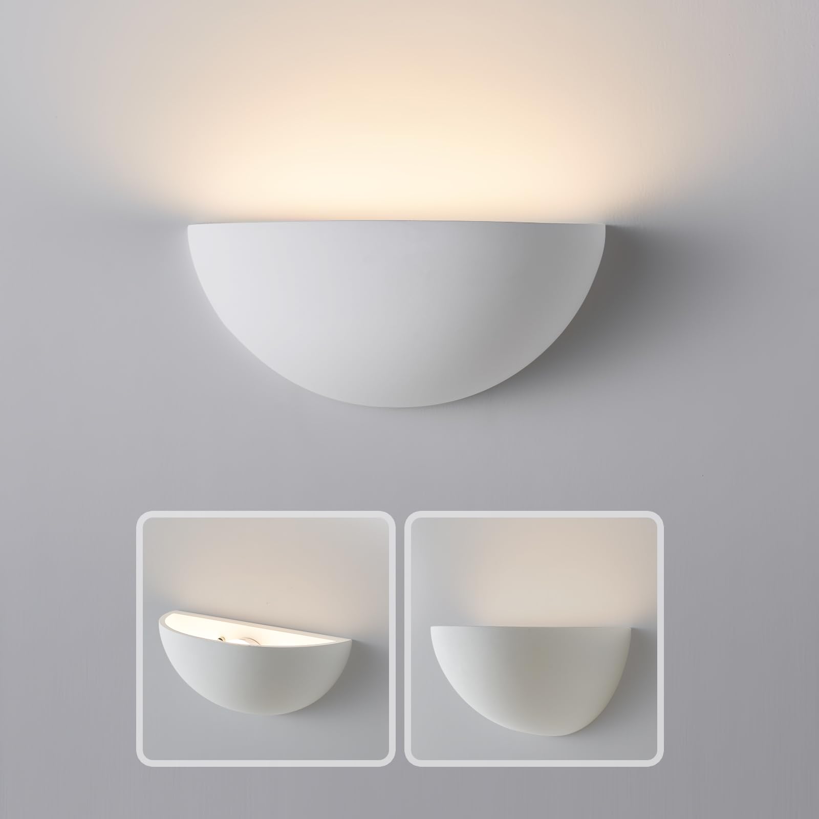 Photo 1 of Repaintable Battery Operated Wall Sconce, Minimalist Half-Sphere Gypsum Rechargeable Wall Light with 5000mAh Dimmable Magnetic Bulb Remote, 12 RGB Colors Wireless Wall Lamp for Bedroom, Hallway Decor