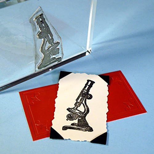 Microscope Stamp, clear polymer cling 2.25"x1.25", includes storage case and block mount