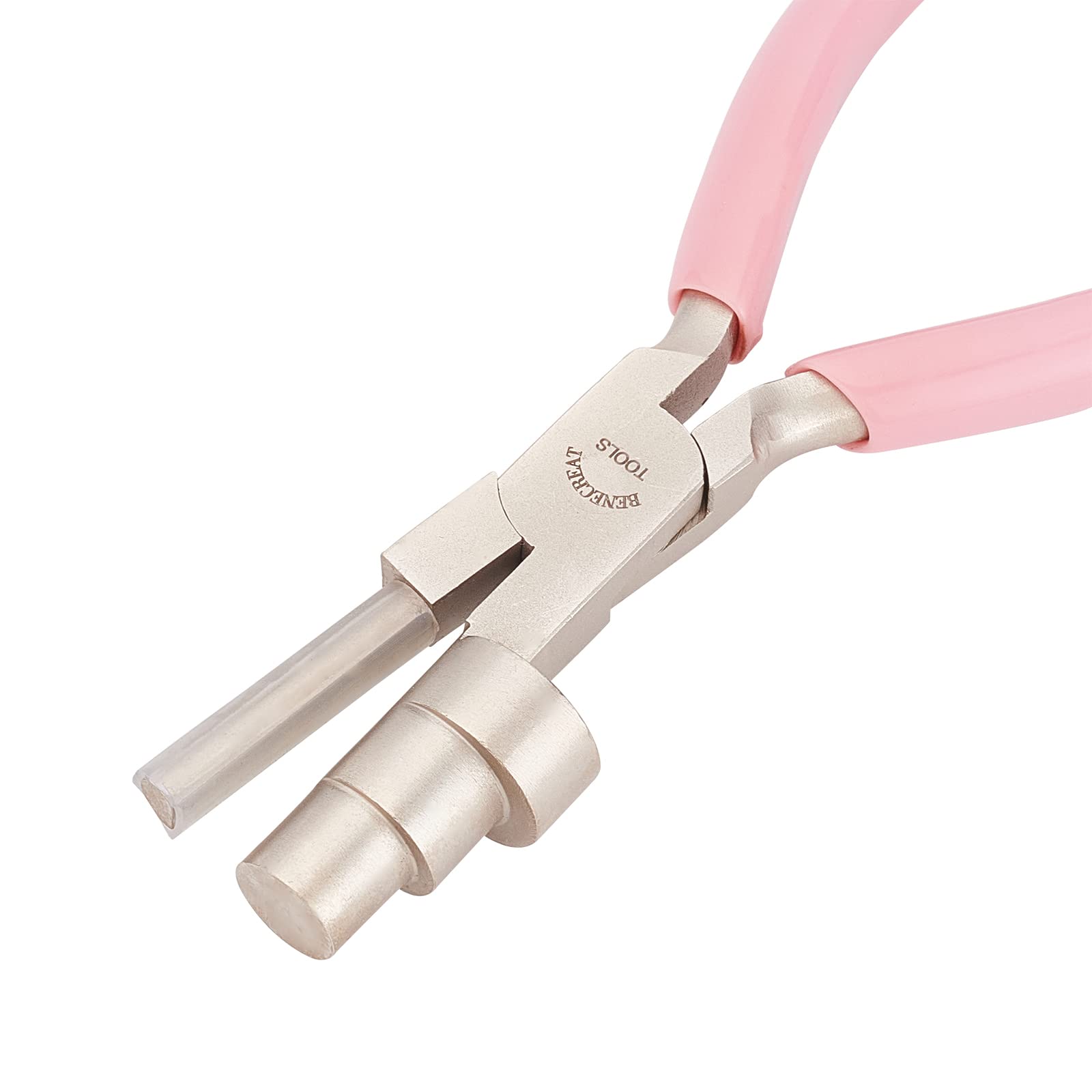 BENECREAT 16cm Large 3 in 1 Wire Looping Pliers with PVC Tubing Bail Making Plier Multi-Step Wrapping Tool Jewelry Looping Forming Pliers for Jewelry Making Supplies, Pink