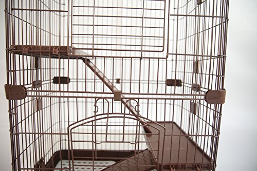 Homey Pet 3 Tiers Chinchilla Hamster Rat Ferret Cage with Sleeping Platform, Pull Out Tray, Urine Guard and Lockable Casters, Brown, L26 x W17 x H38 - Thumbnail 6
