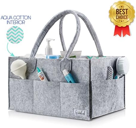 Ocean Crest Premium Diaper Caddy | Nursery Storage Bin &amp; Car Organizer | Extra Soft Felt &amp; Eco-Friendly | 13 X 9 X 7 inches (Teal)