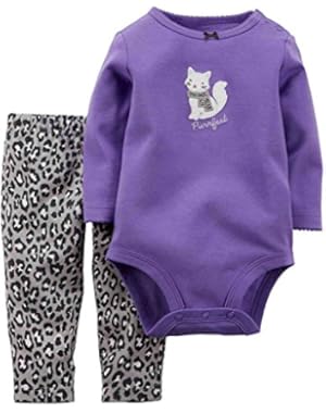 Carter Infant Girl Kitty Cat Outfit Purple Bodysuit Creeper Leopard Leggings