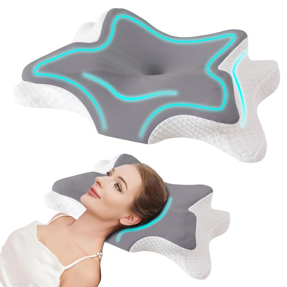 ICDLTJ Memory Foam Pillow, Neck Pillow Ergonomic Butterfly Shape Design Protect Cervical Pillow for Sleeping Neck Support