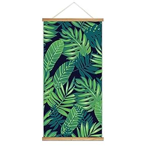 Hanging Poster Wooden Framed Green Plants Wide Leaves Theme Home Wall Canvas Prints Ready to Hang - 18"x36"