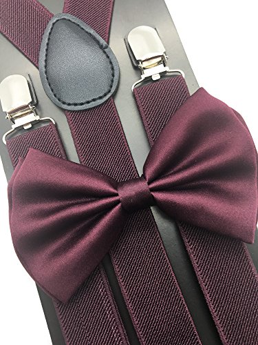 Dark Burgendy Color Wedding Accessories Adjustable Bow Tie & Suspenders